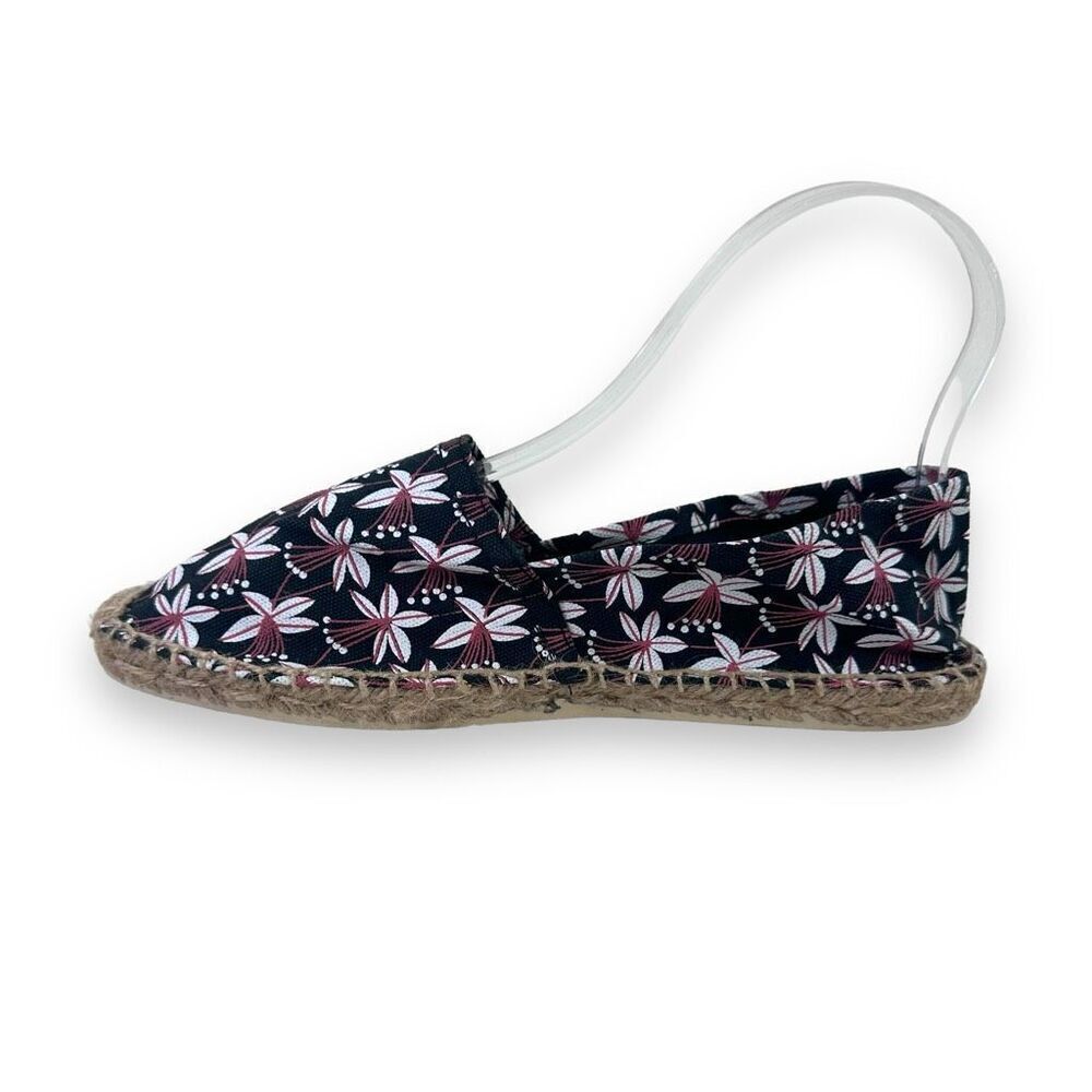 Monoprix Femme Women's 6.5 Slip On Floral Espadrile Shoe Black White Coastal New